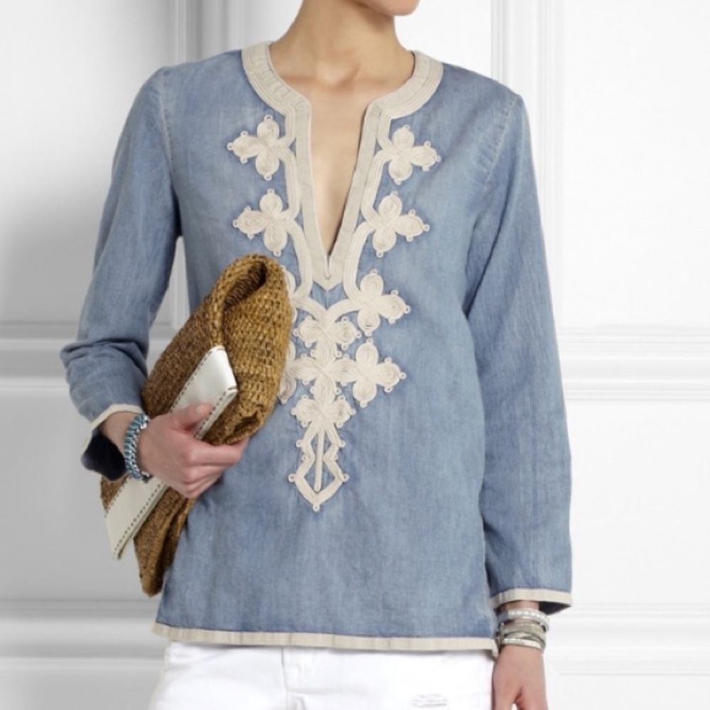 J Crew Denim Caftan Embroidered Tunic Size 00
